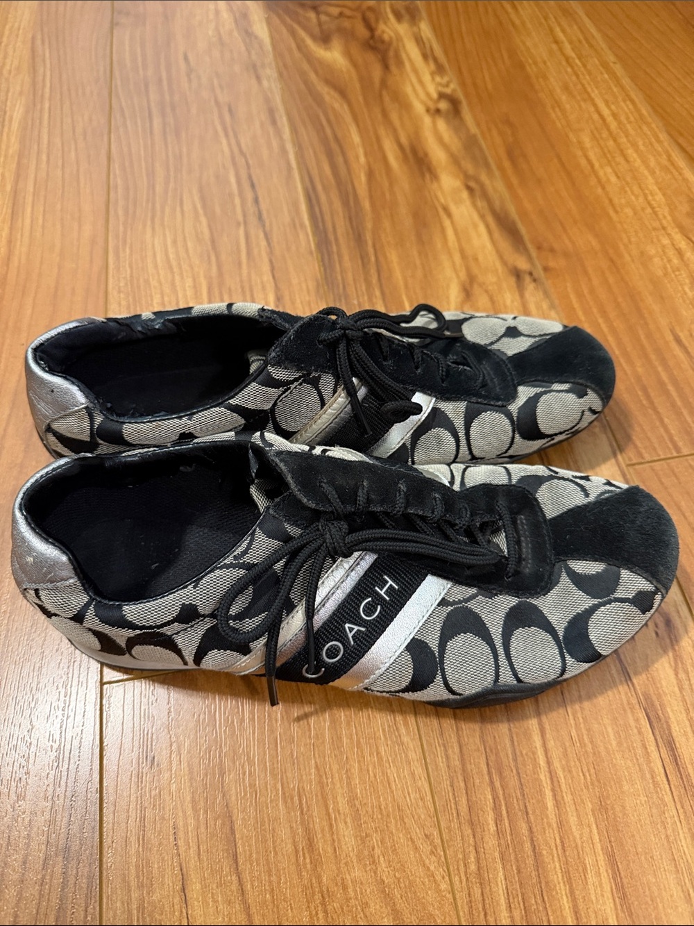 Coach Monogram Lace-Up Sneakers in Black and Gray